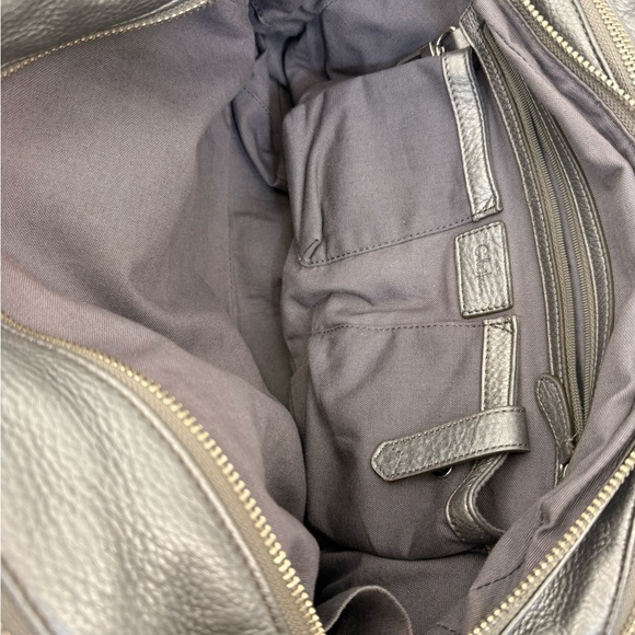 Cole Haan Silver Pebbled Leather Satchel Shoulder Bag Double Handle Zip Top - Picture 15 of 16